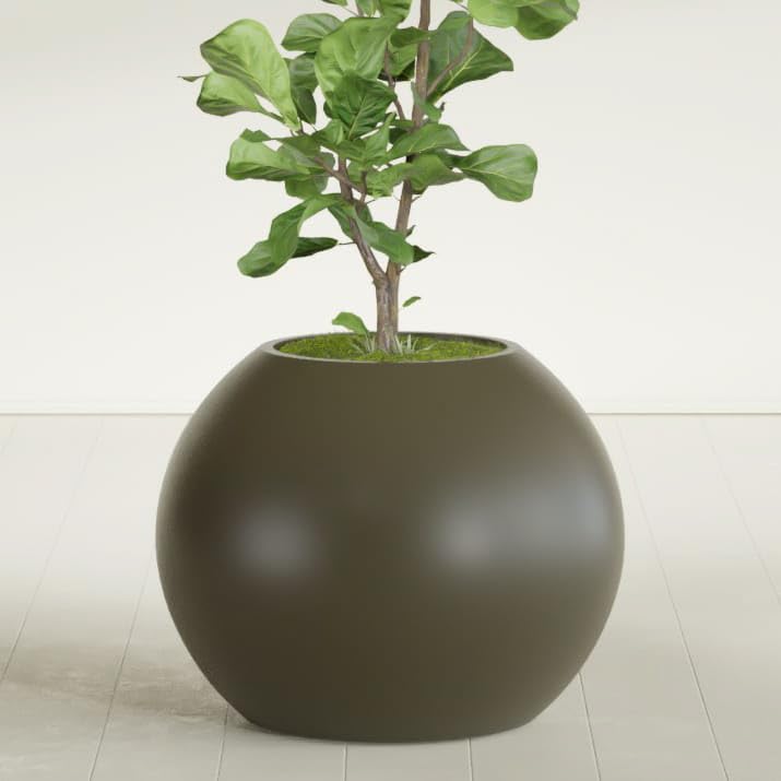 Greenline Nala Large Round Sphere Planter, Modern Fiberglass Indoor/Outdoor