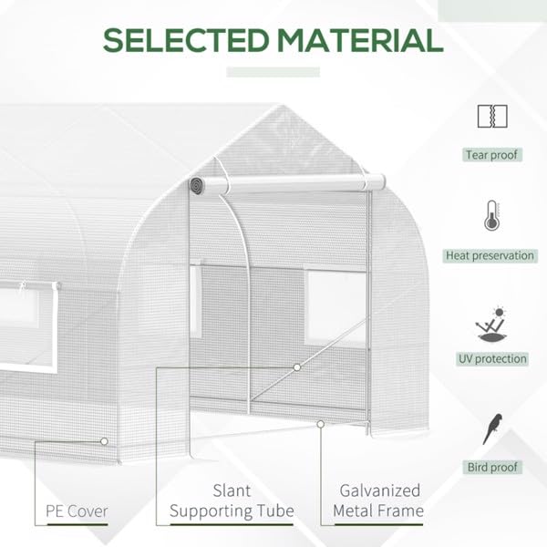 Ideal for Cultivating Plants, Flowers, 20x10x7ft Walk-in Outdoor Large Tunnel Greenhouse Portable Backyard Plant Growth Shed Roll-Up Door, Ventilated PE Fabric Cover Easy Set Up Durable Steel Frame