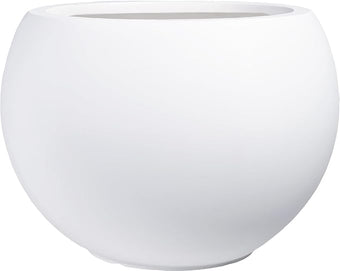 10 H x 14" Dia (10" Pot Opening) Round Fiberstone Planter with Drainage Hole, White, Indoor/Outdoor Large Plant Pot for Home Patio Garden, Ideal for Large Plants