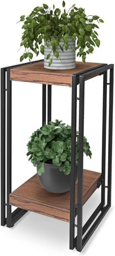 fusehome 22 inch Plant Stand Table, 2 Tier Plant Shelves Indoor Flower Pots Stand Holder Modern Corner Plant Stand Rack Shelves Square Plant Tables for Office Living Room, Balcony,Brown