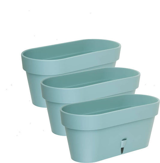 DECOPOTS - Pack of 3 - Self Watering Window Box Planter - Indoor/Outdoor - Windowsill/Oblong Shape Plastic Planter with Bottom Watering and Water Level Indicator (15.6 Inch Long, Jade)
