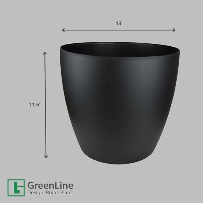 Greenline Manufacturing Memphis 13" Round Indoor Floor Planter Pot – Lightweight & Durable Plastic, Modern Design, Made in USA, Recyclable Large Plant Container for Home & Office Décor (Charcoal Meta