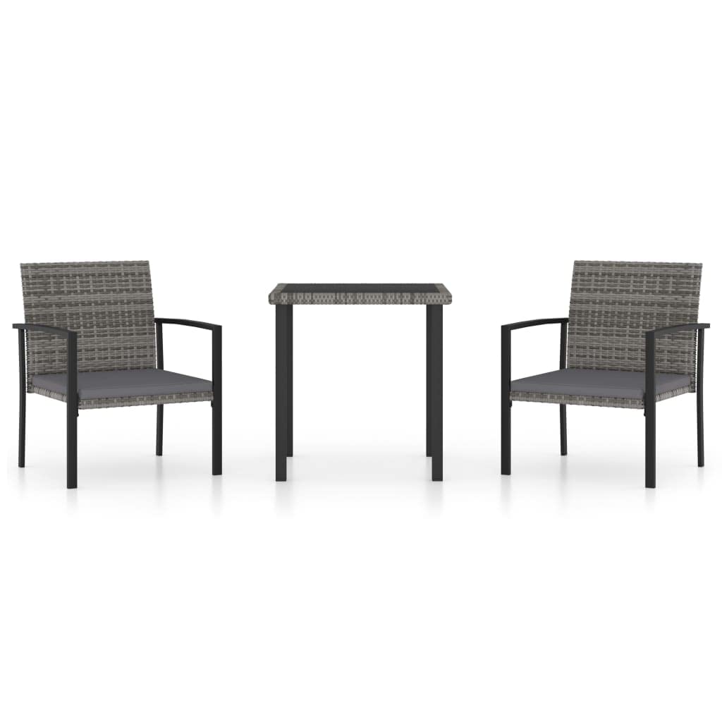mtlskopl 3-Piece Rattan Outdoor Dining Set, Square Patio Bistro Table and 2 Cofty Chairs with Cushions, Space Saving Gray Wicker Conversation Set for Balcony, Porch and Small Space Backyard
