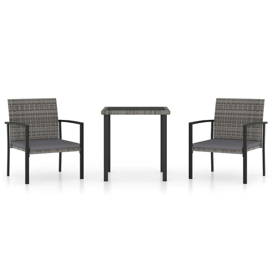 mtlskopl 3-Piece Rattan Outdoor Dining Set, Square Patio Bistro Table and 2 Cofty Chairs with Cushions, Space Saving Gray Wicker Conversation Set for Balcony, Porch and Small Space Backyard
