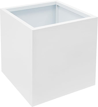 Steel Planter Box, 17" x 17" x 18" Square Planter Metal Box Tall Planters Heavy Duty Plant Boxes for Indoor Outdoor Tall Plants, Flowers or Shrubs (White, 17" x 17" x 18")