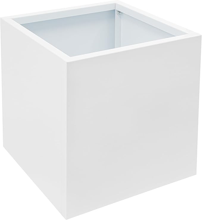 20 & 24 &17 Inch Square Steel Planter Box with Drainage - Modern Tall Cube Planters for Indoor & Outdoor Use,Large Contemporary Flower Pot for Patio, Garden, Deck & Houseplants (White, 17Inch)