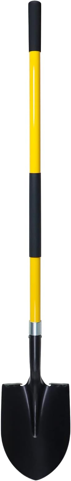 VNIMTI Heavy Duty Gardening Shovel, 56 Inch Round Blade with Fiberglass Handle (Yellow)