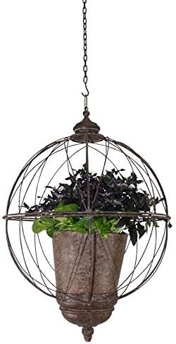 MY SWANKY HOME Luxe Round Sphere Open Globe Hanging Planter Iron Metal Wire Cage Outdoor Basket