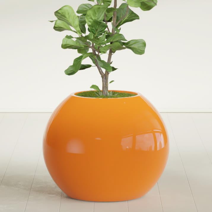 Greenline Nala Large Round Sphere Planter, Modern Fiberglass Indoor/Outdoor