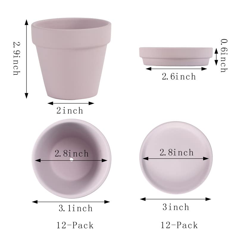 Yishang Pink Terra Cotta Pots with Saucer- 12-Pack Large Terracotta Pot Clay Ceramic Planters with Drainage Holes