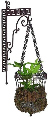MY SWANKY HOME Ornate Greek Key Scroll Iron Hanging Basket Bracket Set Wall Planter Outdoor