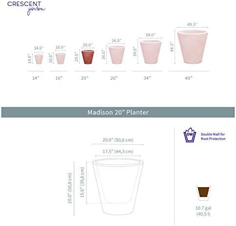 Crescent Garden Madison Planter– Weather-Resistant, Double Walled Indoor/Outdoor Plant Pot with Drain Hole – Durable All-Season Plastic Flower Container, 20" W (Terracotta-Colored)