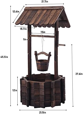 Garden Wooden Decor Rustic Wishing Well Planter Outdoor Home Décor for Patio, Upgrade Wishing Well Garden, Yard Hanging Bucket Patio Lawn Backyard Home Decor