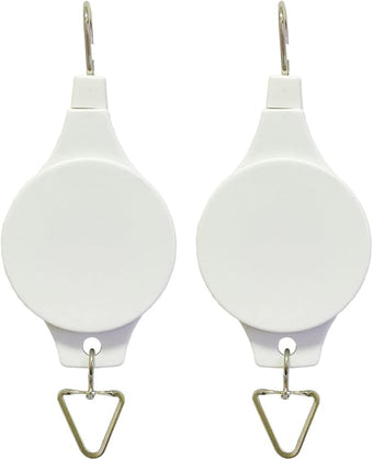 Lythor Pack Plant Hook Pulley, Retractable Plant Hanger Easy Reach Hanging Flower Basket for Garden Baskets Pots and Birds Feeder Hang High up and Pull Down to Water Or Feed (White 2Pack)