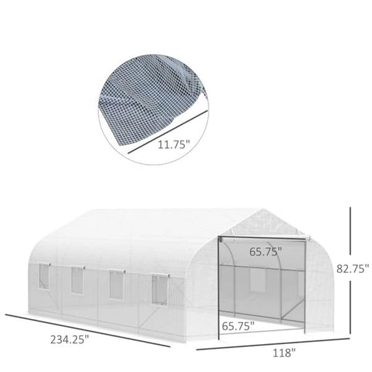 Ideal for Cultivating Plants, Flowers, 20x10x7ft Walk-in Outdoor Large Tunnel Greenhouse Portable Backyard Plant Growth Shed Roll-Up Door, Ventilated PE Fabric Cover Easy Set Up Durable Steel Frame