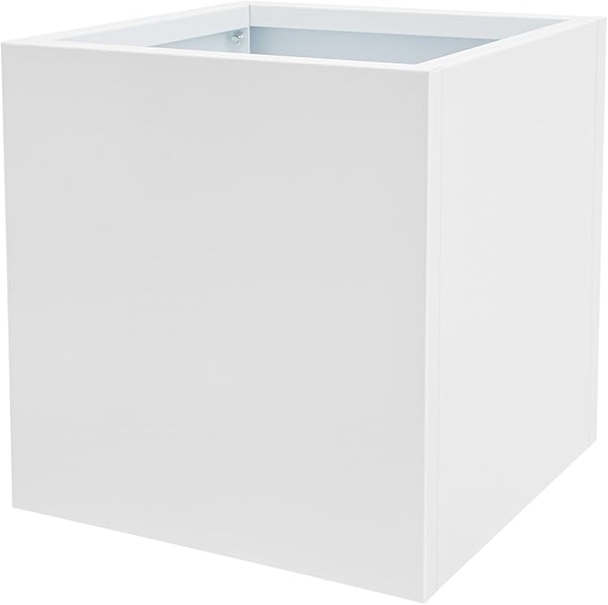 20 & 24 &17 Inch Square Steel Planter Box with Drainage - Modern Tall Cube Planters for Indoor & Outdoor Use,Large Contemporary Flower Pot for Patio, Garden, Deck & Houseplants (White, 17Inch)