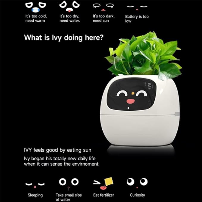 Smart Flowerpots,Smart Pet Planter,Ai Planter,Intelligent Flowerpots,Multiple Expressions,7 Smart Sensors, And Ai Chips Make Raising Plants Easy And Fun For Living Room,Desk,Plant-free (Yellow)