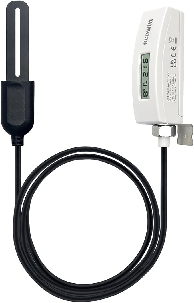 ECOWITT WH51L Soil Moisture Sensor with 1m/3.28ft PVC Wire Probe, LCD Display, Needs to Pair with Wi-Fi Gateway, 915 MHz