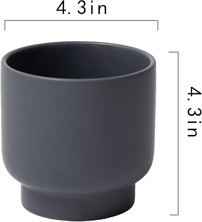 LB Grey Ceramic Planters for Indoor Plants, Succulent Plant Pots Ceramic Flower Pots, Modern Plant Pot for Living Room Office Home Decor, Round Flower Pot of 4.3 Inch(Plant Not Included)