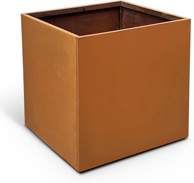 GZGNEEVL Corten Steel Planter Box Metal Planters Square Outdoor Steel Planter Cube Rustic Flower Pot 16 Inch Integral Durable Antique for Commercial Residential Garden Patio Deck and Backyard