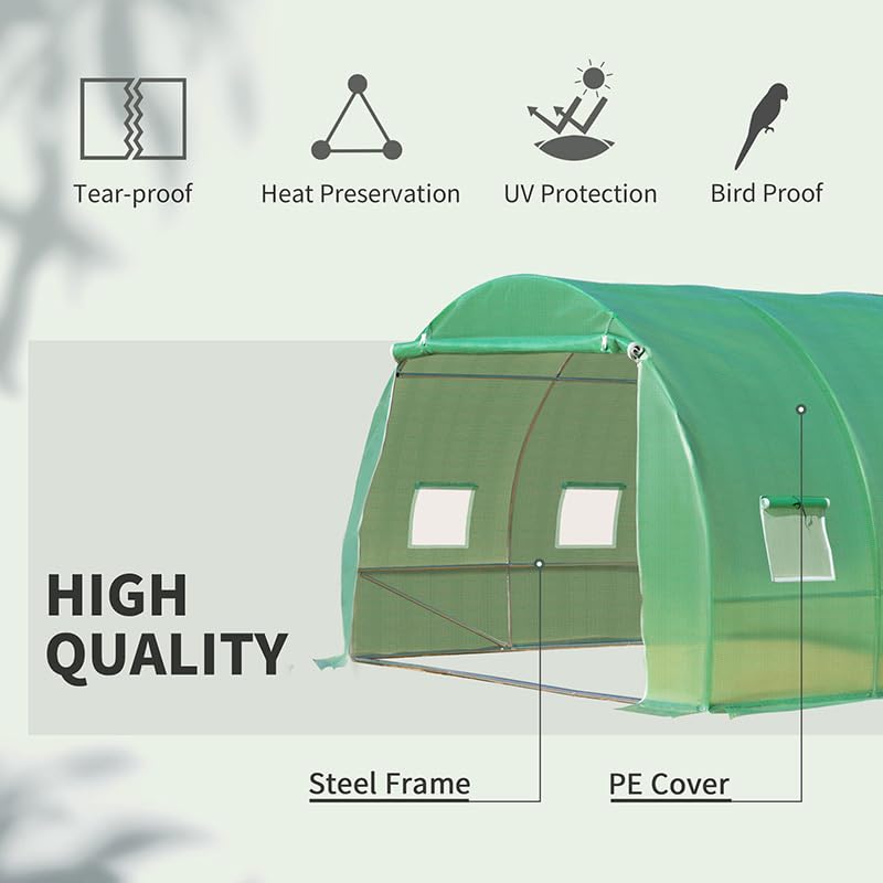 Outsunny 10' x 10' x 6.5' Walk-in Tunnel Hoop Greenhouse PE Cover Green