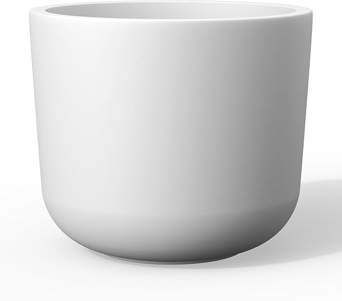 Kante Round Concrete Planter, 9 Inch Dia Classic Style Large Plant Pot with Drainage Hole for Indoor & Outdoor Plants, Ideal for Home, Patio, Garden, White