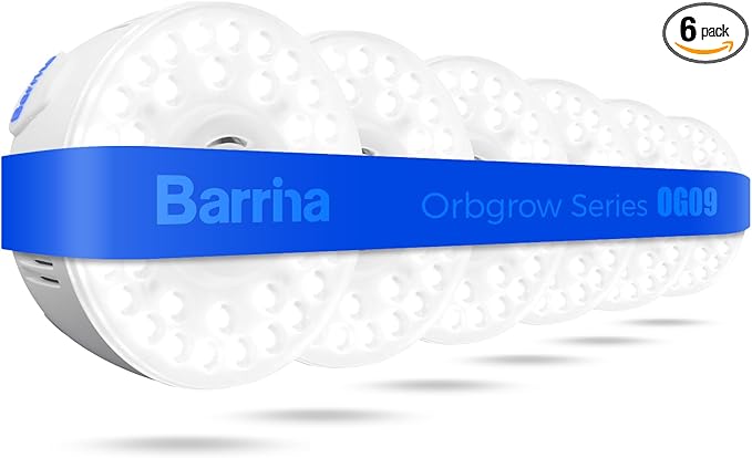 Barrina Orbgrow OG09 Puck LED Grow Light, 5000K 54W(6 x 9W, 810 Watt Equiv), Plant Lights for Indoor Plants Full Spectrum, Magnetic & Linkable, Small Grow lamp, Perfect for Plant Shelf, 6 Packs