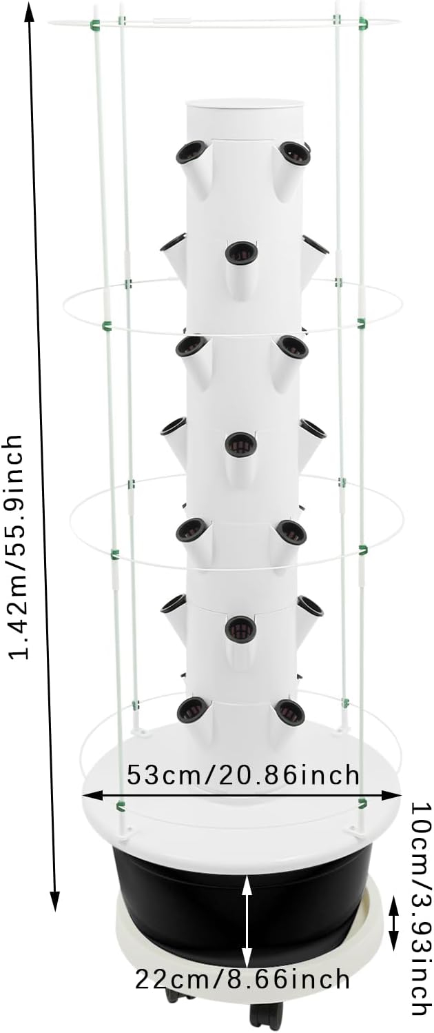 Hydroponic Growing System, 28-Plant Vegetable Planter Tower Climbing Trellis, Outdoor Indoor Garden Vertical Planter Germination Kit with Water Pump, Intelligent Water Circulation & Timer Function