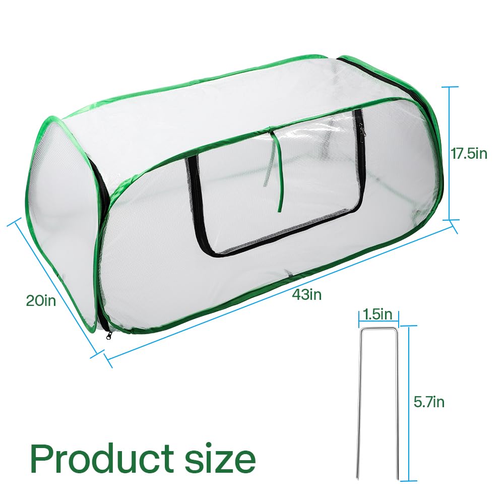 Bochino Raised Garden Bed Cover Mini Greenhouse, Plant Protector with Zipper Doors for Frost, Sunblock Plant Shade Tent for Protecting Vegetables Flowers Seedlings, 43" L x 20" W x 17.5" H