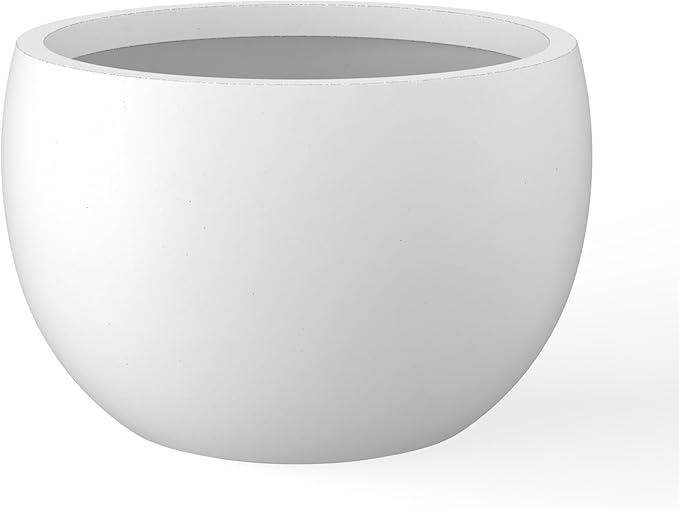 Kante 11.8" Dia Round Concrete Planter, Outdoor/Indoor Large Bowl Plant Pots with Drainage Hole and Rubber Plug for Garden Patio Balcony Home, Pure White