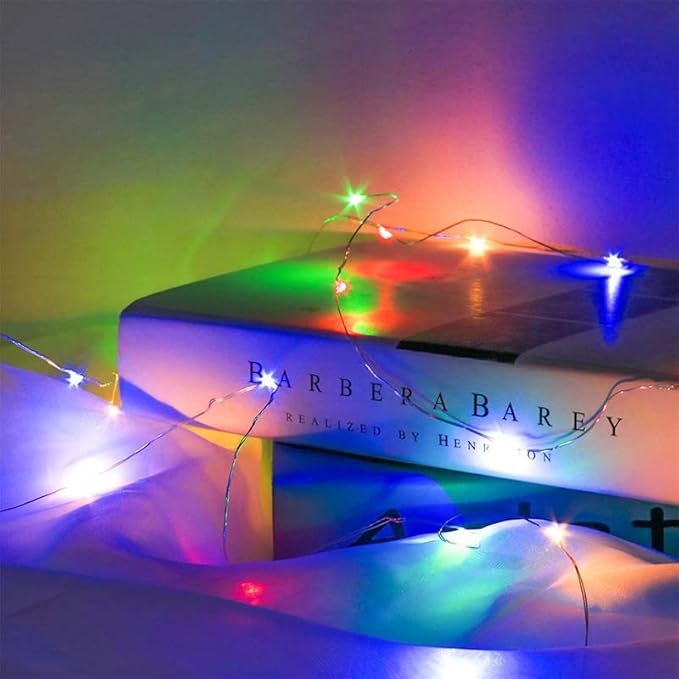 2 x Fairy Lights Battery Operated, Silver Wire Chains 8 Mode 5M 50 LEDs Timer String Lights with Remote Control for Bedroom Christmas Party Wedding Decoration (Multicolor)