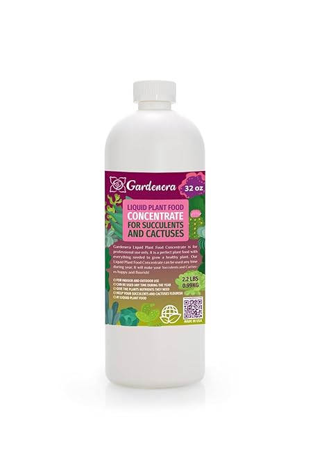 Gardenera Plant Growth Superfood for Succulents & Cactus with 18 Vitamins & Minerals - Organic Plant Food Fertilizer - Micro-Fungi and Bio-Organisms for Cactus Plant Care & Growth Enhancement - 32oz