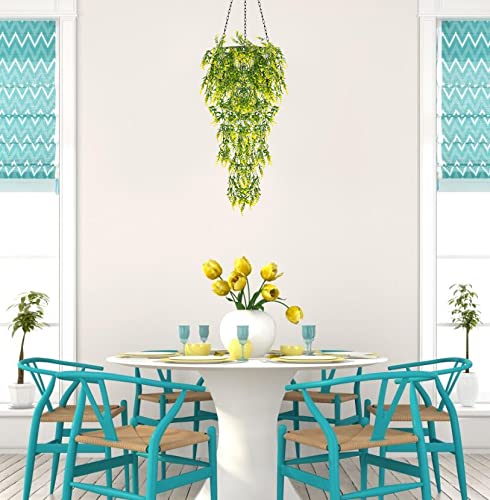 RECUTMS 4PCS Artificial Yellow Lavender Fake Hanging Plants Ivy for Outdoor