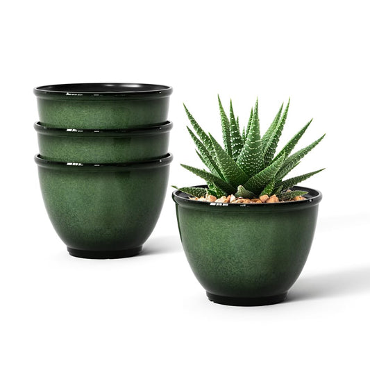 8Inch Plastic Plant Pots,4Pack Glazed Flower Pots for Indoor Outdoor Plants