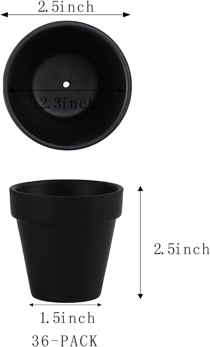 36 PCS Small Mini Black Clay Pots with Drainage Holes, 2.5inch Terra Cotta Pot Clay Ceramic Pottery Planter, Succulent Nursery Pot/Cactus Plant Pot, for Indoor/Outdoor Plants, Crafts, Wedding Favor