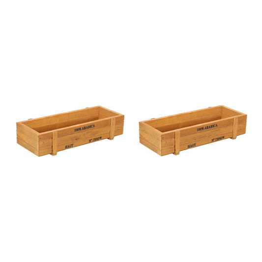 Happyyami Rectangular Succulent Planter 2Pcs Wooden Plant Container Box