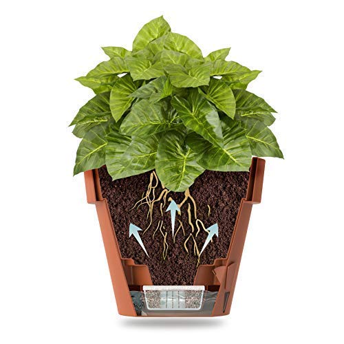 DECOPOTS - Pack of 3 - Self Watering Window Box Planter - Indoor/Outdoor - Windowsill/Oblong Shape Plastic Planter with Bottom Watering and Water Level Indicator (15.6 Inch Long, Terracotta)