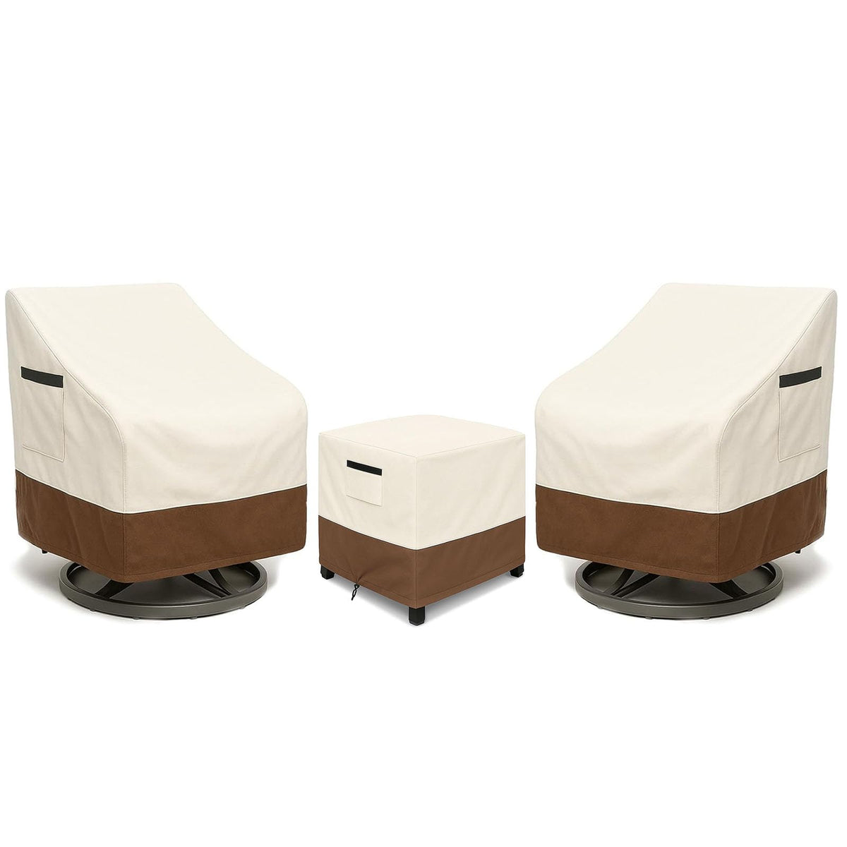 Patio Furniture Covers Set for 3-Piece Bistro Sets, Heavy-Duty 600D Waterproof Outdoor Furniture Covers for 2 Chairs&Side Table,UV Resistant, All-Season Protection for Patio,Porch Backyard,Beige&Brown