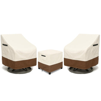 Patio Furniture Covers Set for 3-Piece Bistro Sets, Heavy-Duty 600D Waterproof Outdoor Furniture Covers for 2 Chairs&Side Table,UV Resistant, All-Season Protection for Patio,Porch Backyard,Beige&Brown