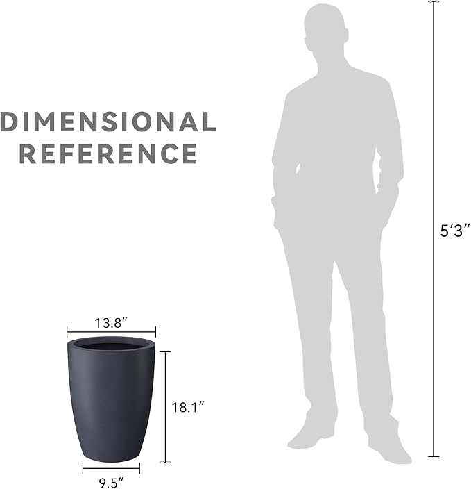 Kante 18.1" H Tall Round Concrete Planter for Outdoor Indoor, Modern Decorative Plant Pots with Drainage Hole & Rubber Plug for Home, Patio, Garden, Charcoal