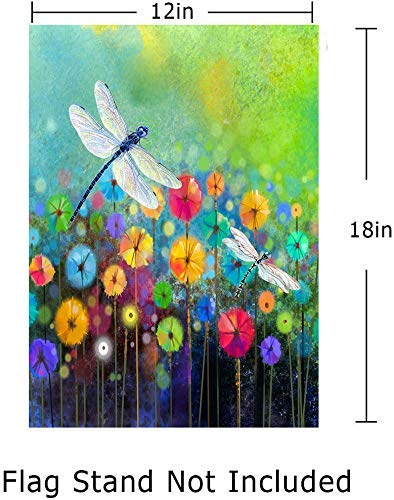 Summer Flowers Garden Flag Dragonfly House Flag Spring Welcome Garden Flags 12 x 18 Double Sided Floral Flags for Patio Lawn Home Outdoor Decor