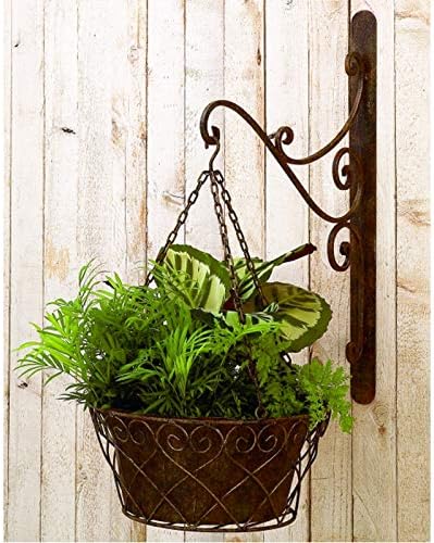 MY SWANKY HOME Classic Open Scroll Iron Hanging Basket Bracket Set Wall Planter Outdoor Brown