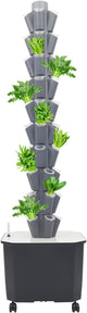 Hydroponic Growing System, 50-Plant Vegetable Planter Tower with Wheels, Outdoor Indoor Garden Vertical Planter Germination Kit with Water Pump, Intelligent Water Circulation & Timer Function