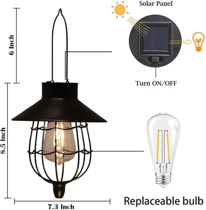 YAKii 6 Pack Solar Lantern Hanging Waterproof Outdoor Metal Solar Lamp with Warm White Light Decorate for Yard Garden Pathway Patio Porch (Black)