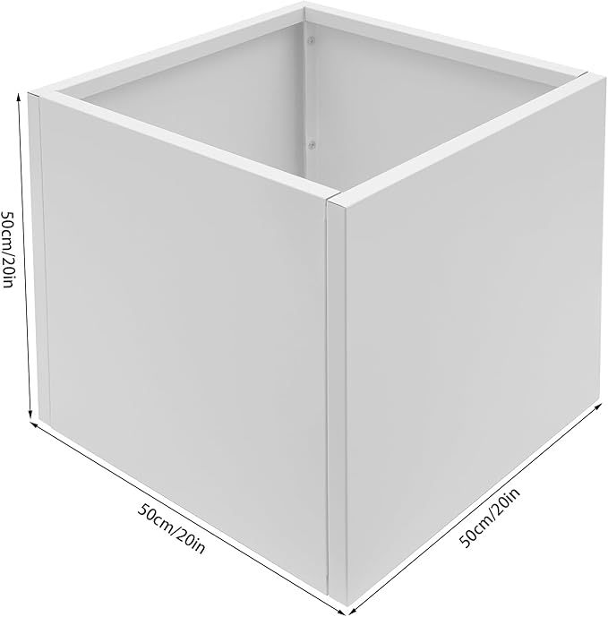 REBaiYU Steel Metal Square Planter Box for Indoor Outdoor, 20/24Inch Modern Flower Pots Tall Cube Planters with Large Opening Design for Plants, Flowers, Garden (White, 20Inch)