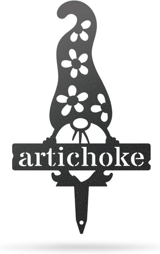 RealSteel Brand, Gnome Plant Markers for Outdoors, Garden Labels Metal Stake, Plant Tags, Garden Sign for Vegetables, Outdoor Decorations, Yard and Gardening Gift - Artichoke