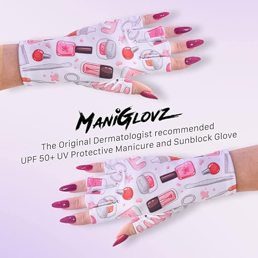 ManiGlovz - The Original UPF 50+ UV Light Protective Nail Gloves | Gel Manicure Gloves and Anti UV Fingerless Gloves for Women | Can be Used as Sun Protection Gloves for Driving | Palm Springz Print
