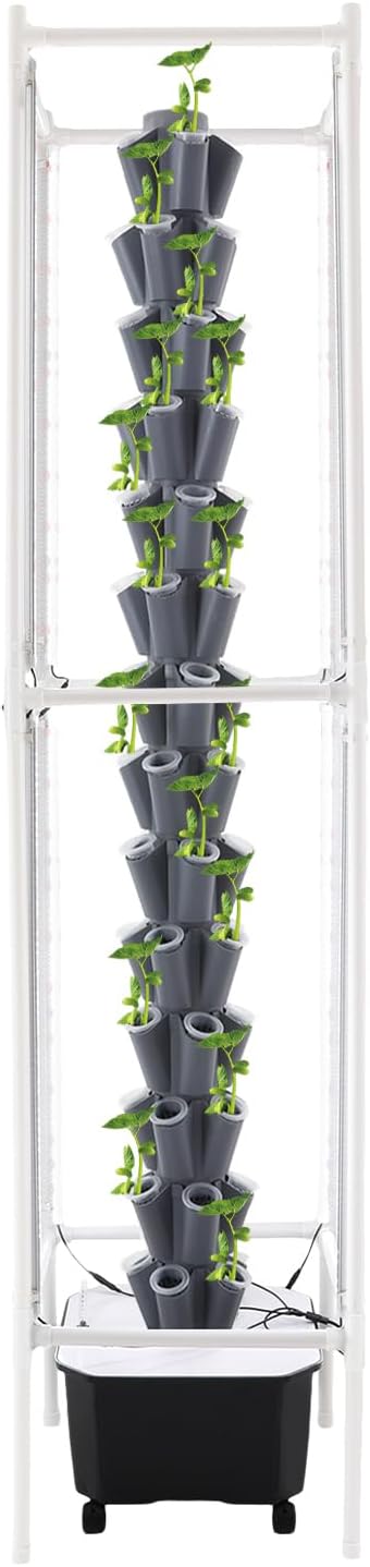 Hydroponic Growing System, 70-Plant Vegetable Planter Tower with Lights and Wheels, Outdoor Indoor Garden Vertical Planter Germination Kit with Water Pump & Intelligent Water Circulation