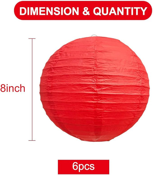 BEISHIDA 8-Inch Red Round Paper Lanterns Decorative Hanging Asia Chinese Japanese Paper Lanterns Lamp for Valentine's Day Anniversary Birthday Wedding Baby Shower Christmas Party Decoration(6 Packs)