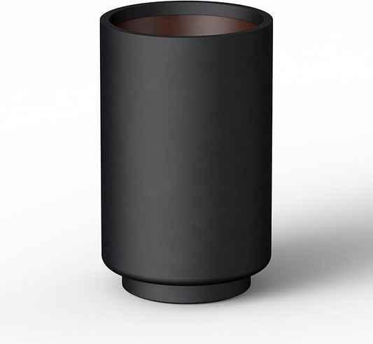 Kante 15.7 Inch Tall Concrete Planter, Round Pedestal Design Garden Pot for Indoor Outdoor Plants, Modern Garden Pot with Drainage Hole, Black Finish with Painted Interior